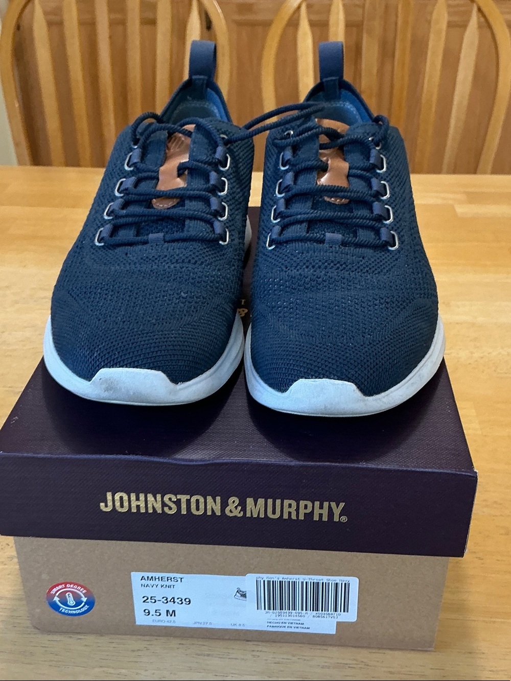 Johnston & Murphy Amherst Navy Knit Sneakers with Tan Accents and White Sole